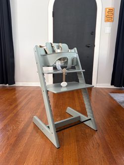 Sage green Stokke Tripp Trapp high chair + Genuine accessories