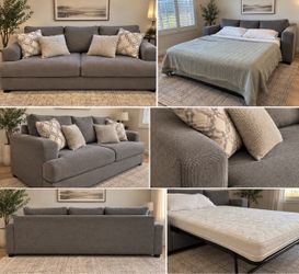 Gray Sleeper Sofa with Pull-Out Mattress