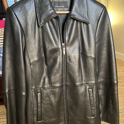 Women’s Black Leather Zip Jacket, Medium
