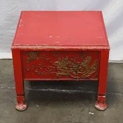 Chinese antique painted red lacquer wood stand with carved and gilt side panels
