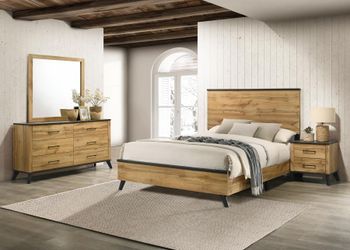 New 4 PC Queen Bedroom Set Queen Bedframe Dresser Mirror Night Stand On Sale Now