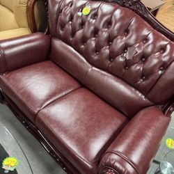 Red Leather Sofa 