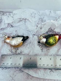 Pair Lillian Vernon Hand-Painted Mercury Glass Wild Bird Ornaments