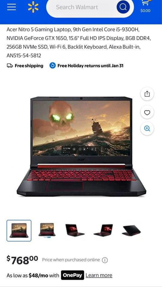 Acer Nitro 5 Gaming Laptop, 9th Gen Intel Core i5-9300H, NVIDIA GeForce GTX 1650, 15.6" FullHD IPS Display, 8GB DDR4, 256GB NVMe SSD, Wi-Fi 6, Backlit