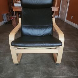 Ikea Poang Black Leather  Chair 