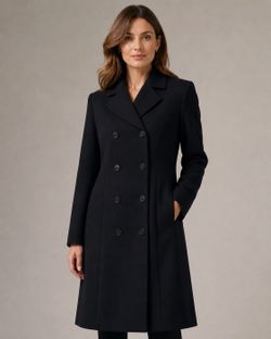 Classic Vintage AKA Eddie Bauer Black 100% Wool Double-Breasted Long Coat Sz 8