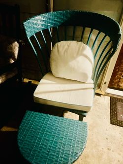 Teal Wicker Patio Chair with Footstool