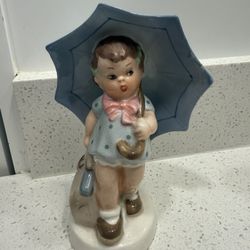 Royal Dux boy holding an umbrella figurine 