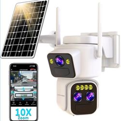 Triple-Lens Solar Security Camera – Wireless Outdoor, 360° PTZ with 10× Zoom, Color Night Vision, 2-Way Audio, No Monthly Fees 