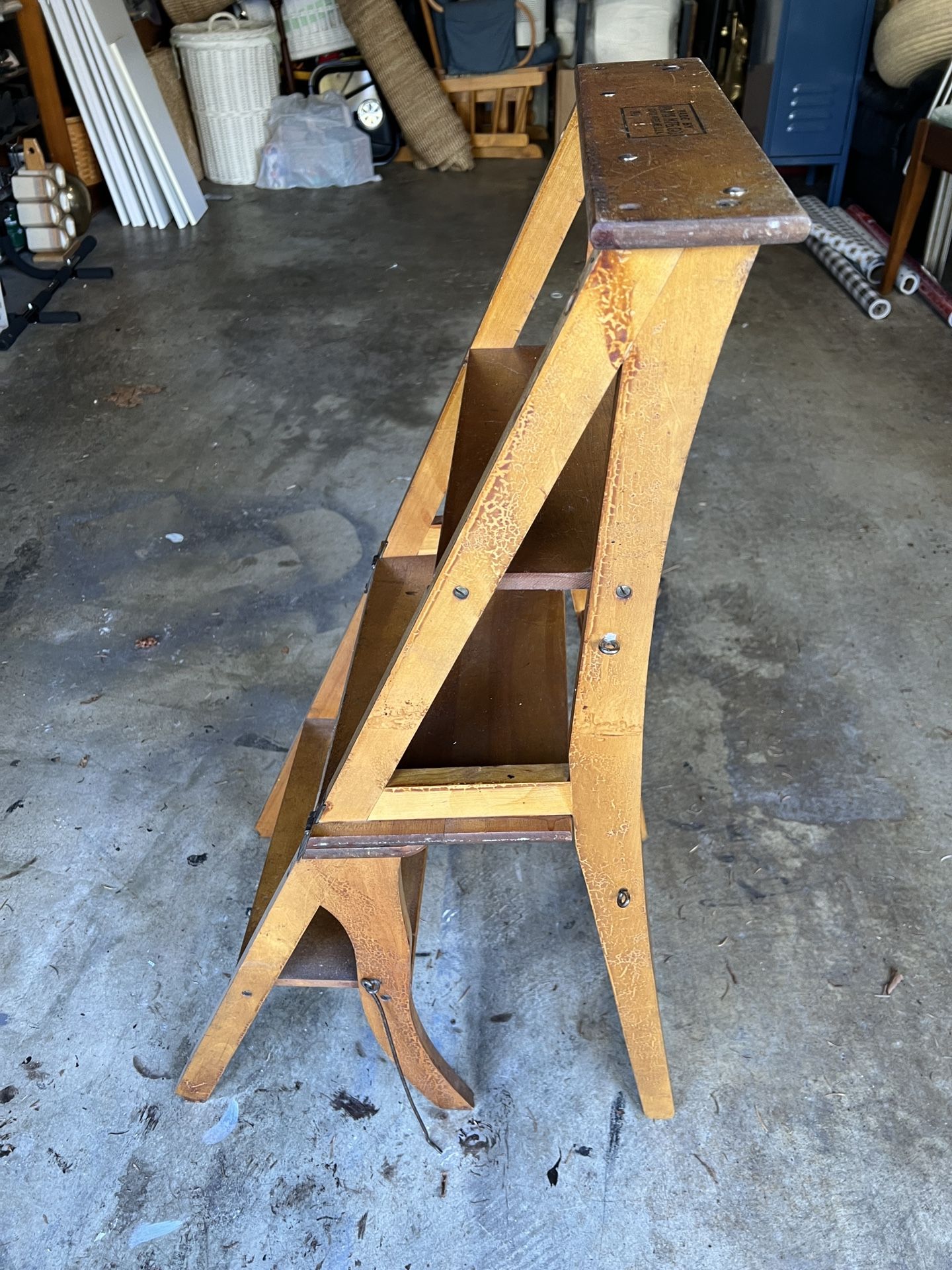 Antique fold over library chair to ladder conversion. Circa 1(contact info removed) Paris Mfg Co, chair no 1.
