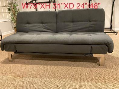 New Futon Sleeper Sofa Gray Fabric Upholstered 73” long