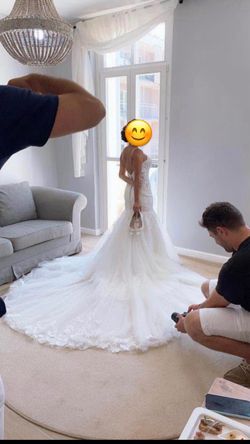 White Mermaid Wedding Dress with Train