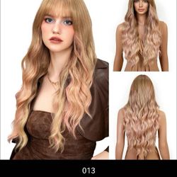 Golden yellow with pink long wig