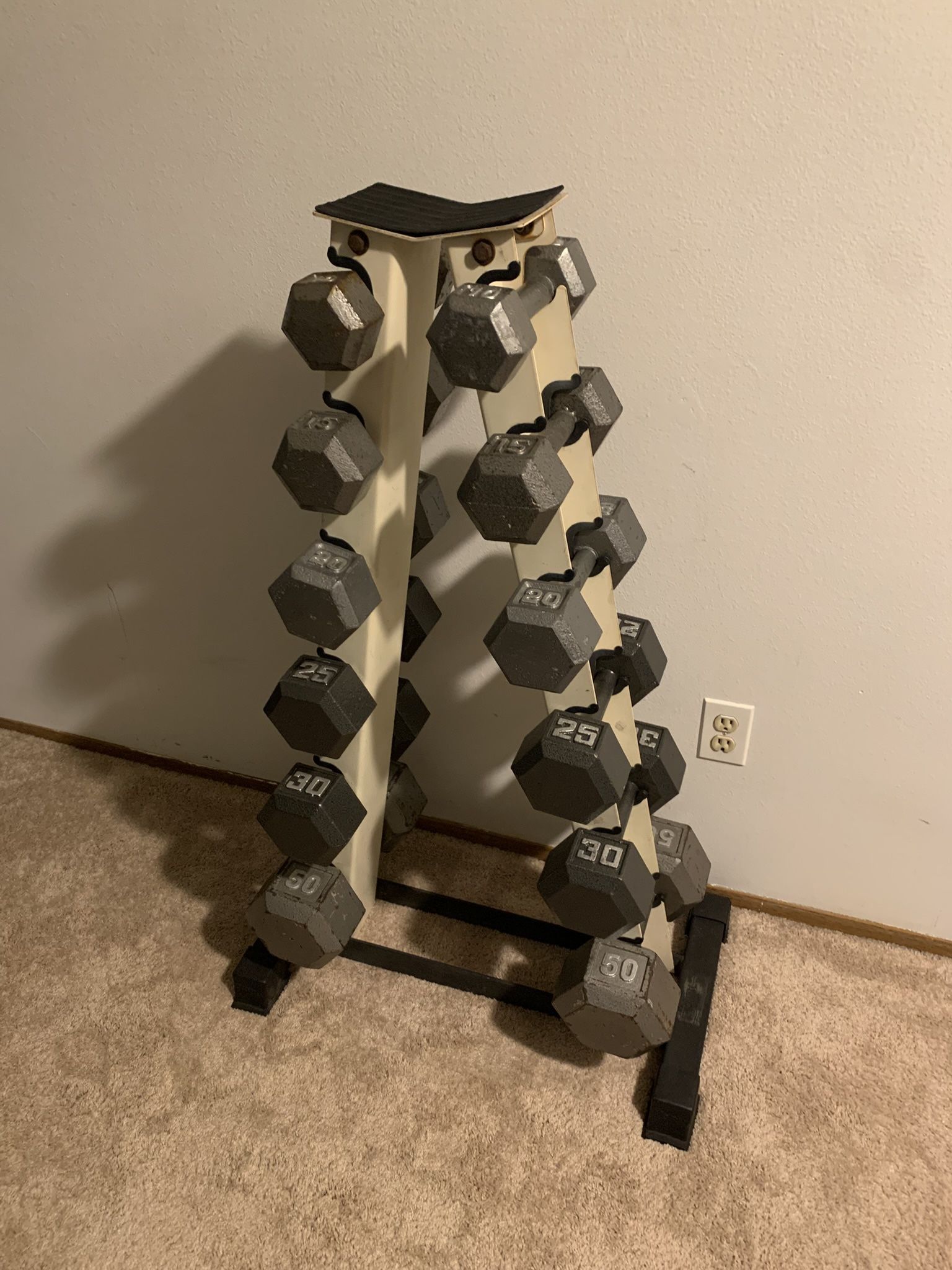 Dumbbells: 300 Pounds + Rack