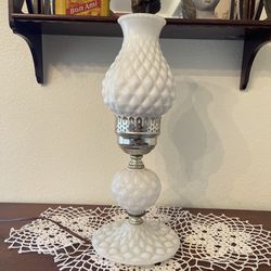 Antique Vintage Hobnail Milk Glass Lamp