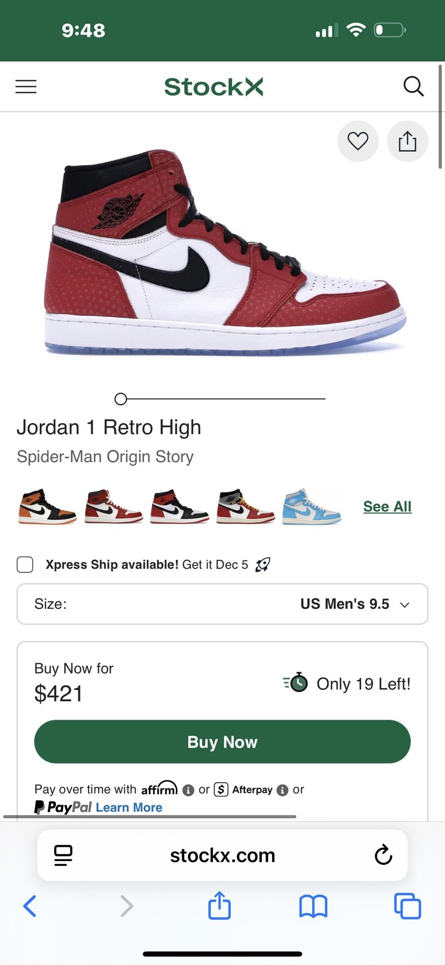 Jordan 1 Spider-Man Origin Story (Sz9.5m)