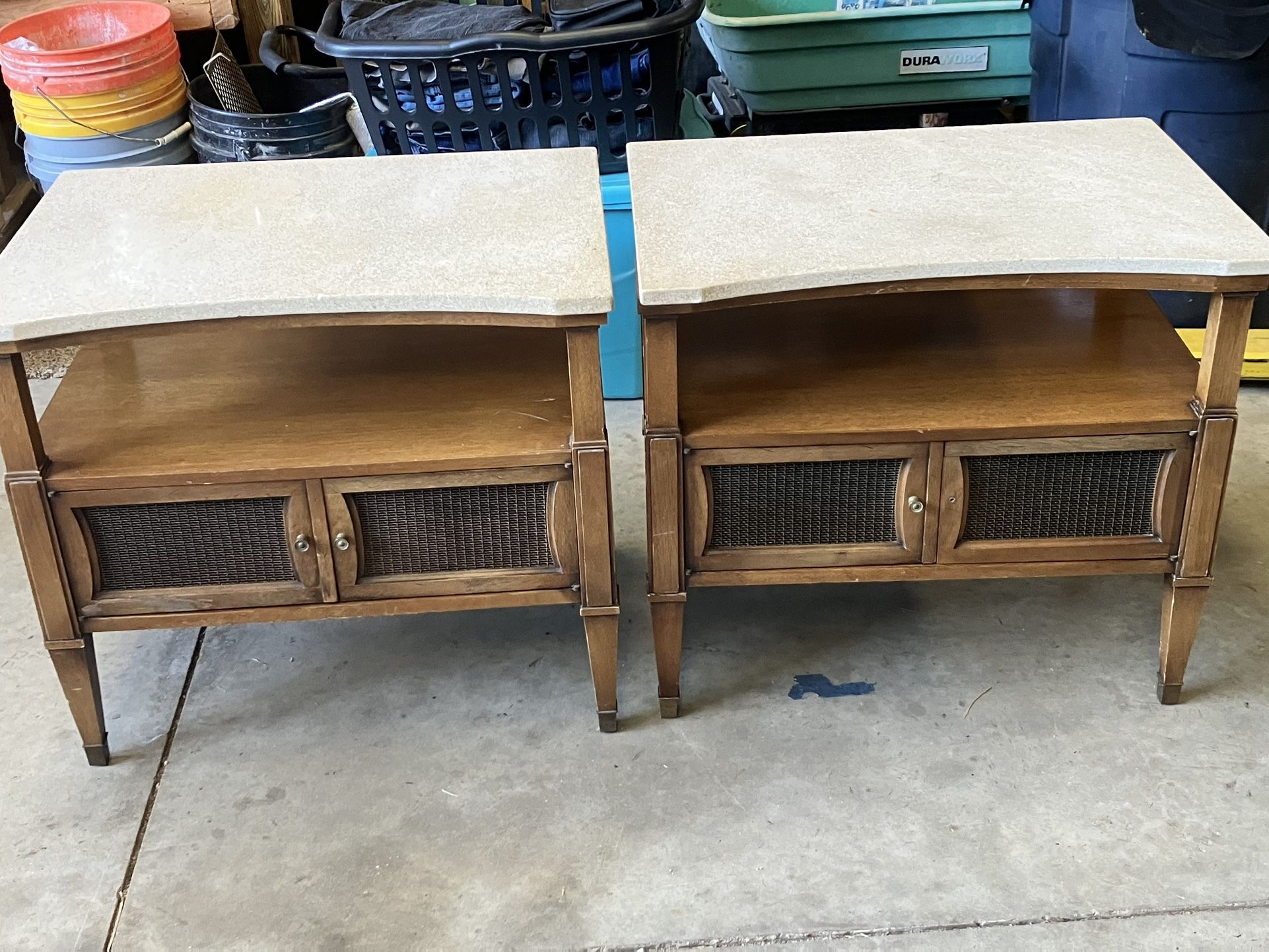 2 Vintage Stone Top End Tables