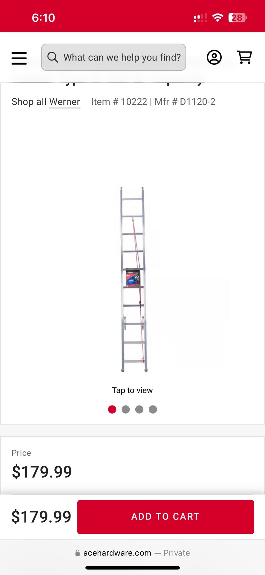 Extension ladder 20ft werner