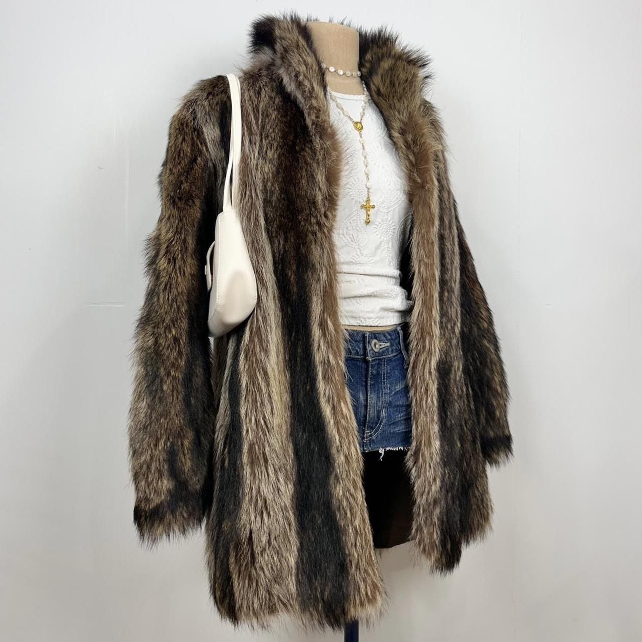 Vintage Genuine Raccoon Fur Coat Jacket Women’s Size Large Brown