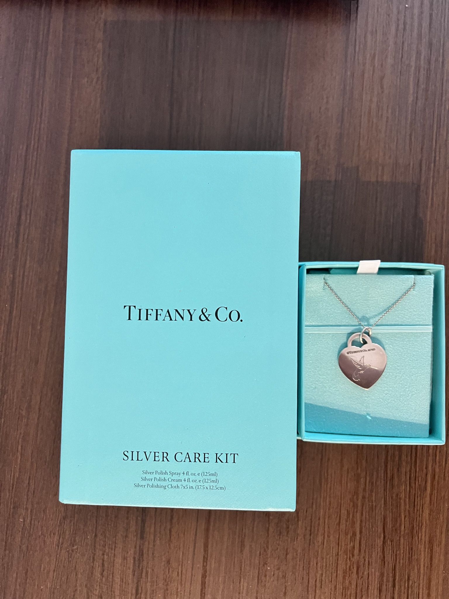 Tiffany Silver Care Kit with silver polish cream, polish spray and cloth.