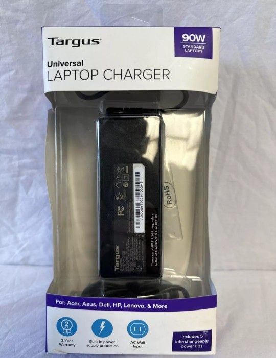Targus Universal Laptop Charger - 90W AC, Black - APA31US (with 5 adapter tips)