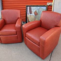 Mitchell Gold + Bob Williams Red Leather Swivel Chairs (Set of 2)