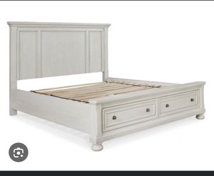 White Wood Bed Frame with Storage Drawers