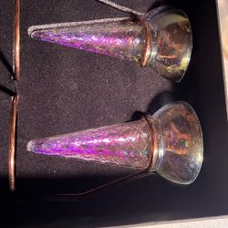 Irradescent Glass Ice Cream Cones With Copper Stand