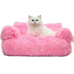 Cat Couch Bed for Indoor Cats, Calming Pet Sofa Puppy Sleeping Bed with Removable Washable Fluffy Cover, Cute Dog Couch and Kitty Lounge Chair for 18l