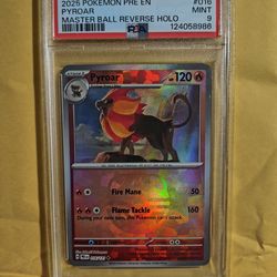 2025 Pokemon PRE EN Pyroar Master Ball Reverse Holo #016 PSA 9