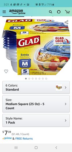 Glad Medium Square Food Storage Containers, (25 Oz) -5 Count, Standard
