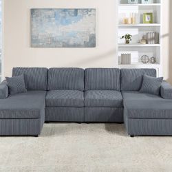 Brand New Double Chaise Corduroy Sectional Set 