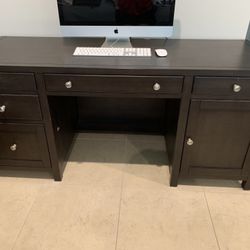 Solid Wood Desk With Filing Cabinet And Charging Ports