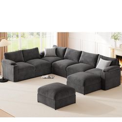 Modular Sectional Sofa Couch for Living Room Velvet Couches Oversized U Shaped Convertible Sleeper Sofa Chaise Detachable Armrest Cushion Cup Holder (