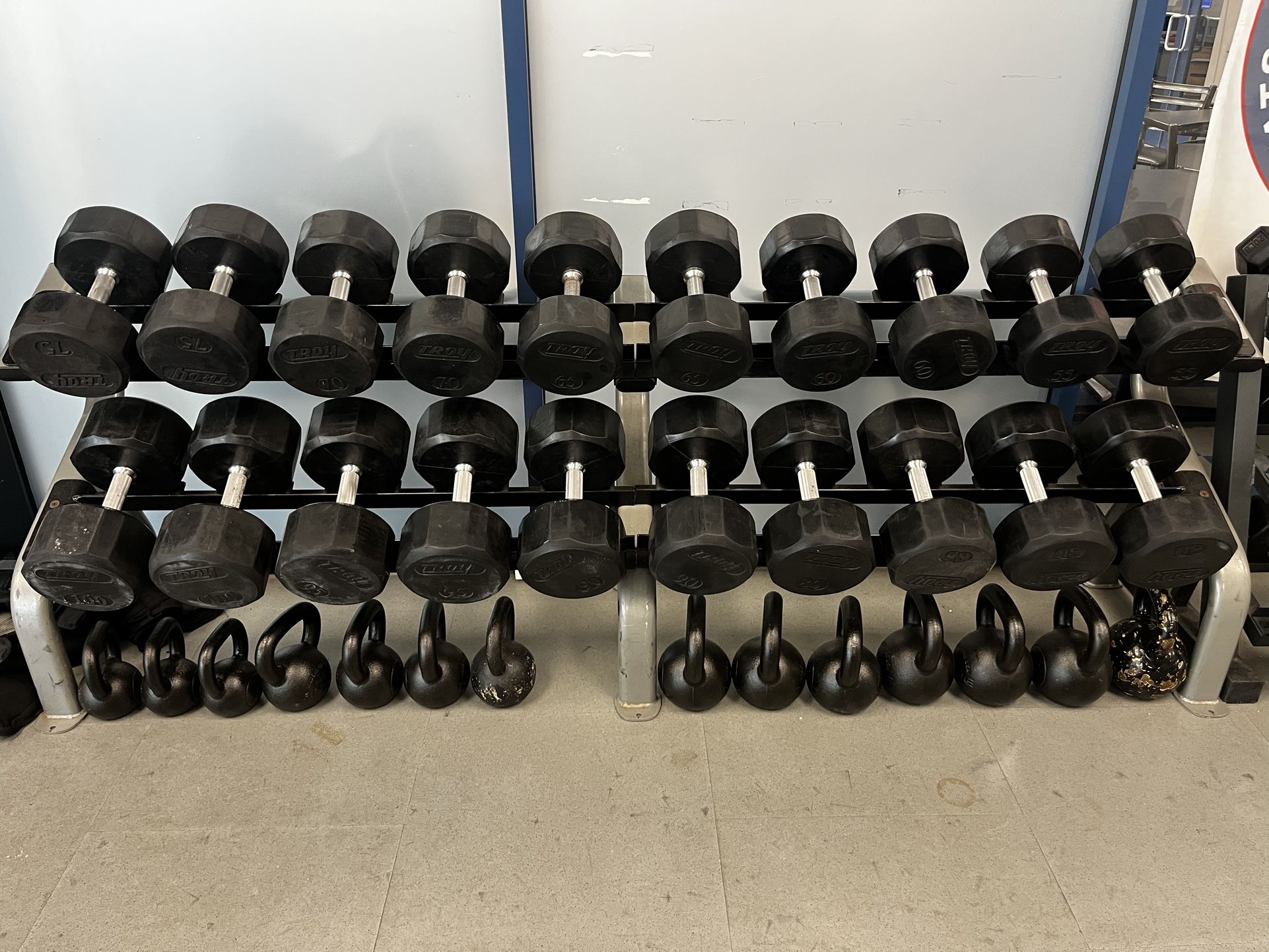 $0.93/lb! Rubber Dumbbell Set 5-100lb WITH Racks