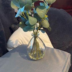  Artificial Eucalyptus Stems in Glass Vase