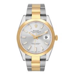 *2019 Men's Rolex 41mm DateJust Oyster Perpetual Two Tone 18K Yellow Gold / Stainless Steel Watch with Silver Dial and Smooth Bezel. (Pre-Owned 126303