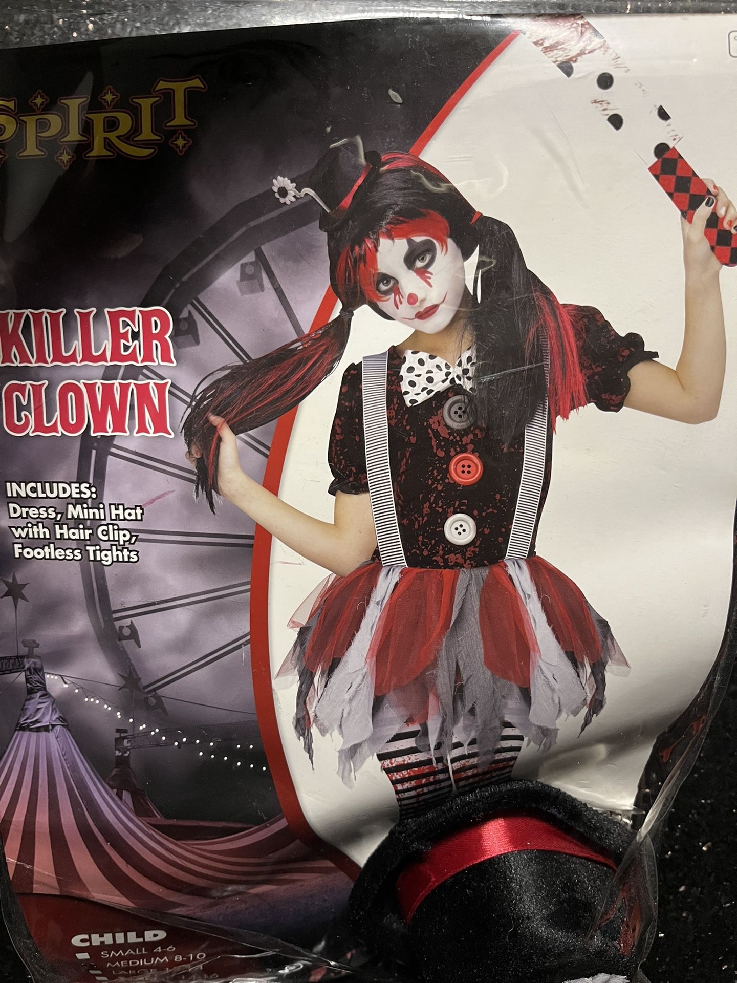 Killer Clown Girls Costume Spirit Medium 8-10 Kids Children Horror Halloween MD