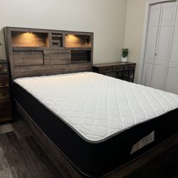 Queen Bed With Bluetooth, Mattress, Chest And Desk