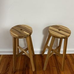Pair of Solid Wood Stools – Beautiful Grain, Like New