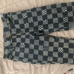 Louis Vuitton Navy Distorted Damier Print Jeans. ANY OFFERS Welcome 