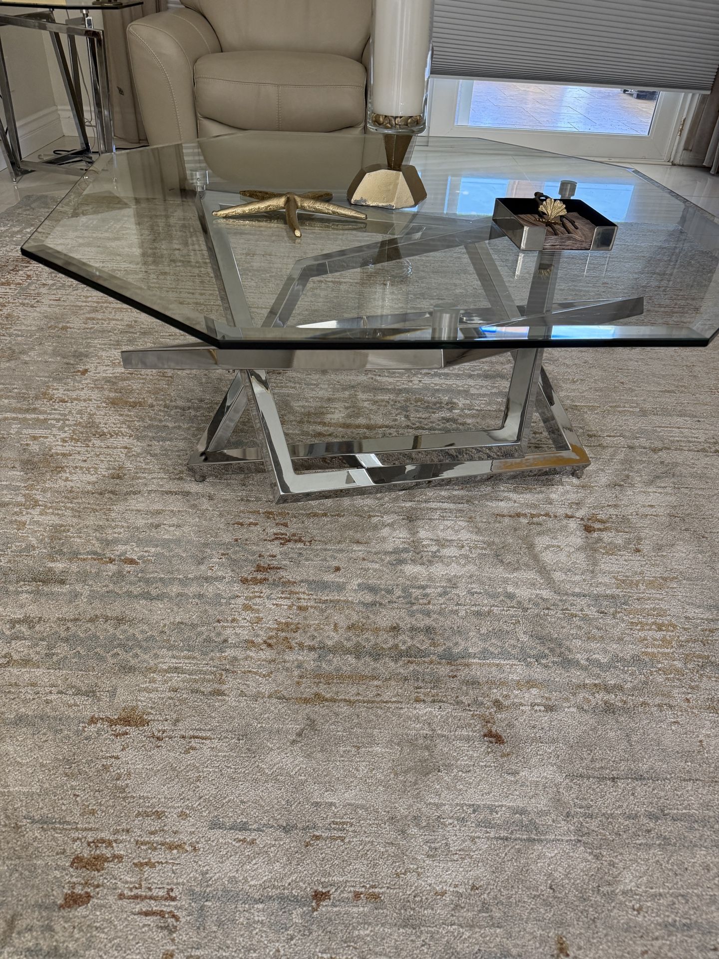 Coffee Table in Nickel With 2 Side Table
