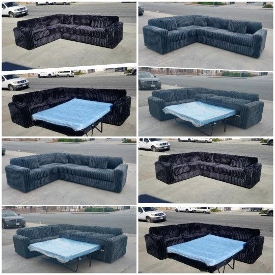 NEW 7X9FT  SECTIONAL WITH SLEEPER COUCHES, PAISLEY BLACK,  PAISLEY GUNMENTAL FABRIC  Sofas 
