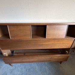 Mid Century Modern Walnut Full Bed With Built-in Storage