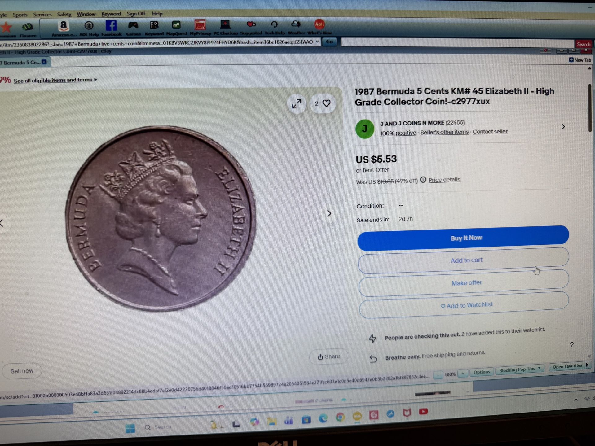 1987 Bermuda 5 Cents Coin