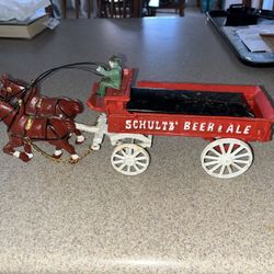 Vintage cast iron Schultz, beer and Yale horse wagon advertising