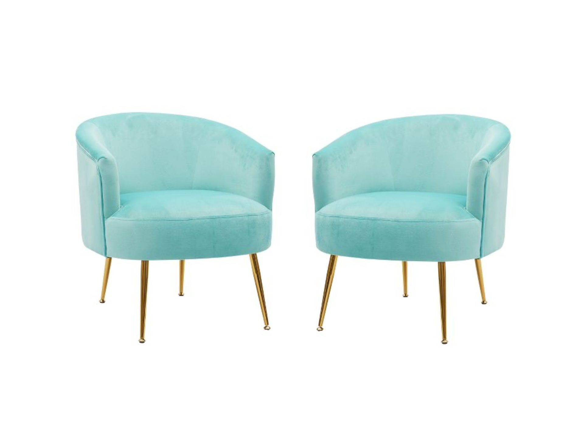 Set Of 2 Light Blu Velvet Accent Chairs With Gold Trim [NEW