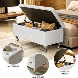 Storage Ottoman Bench for Bedroom, Upholstered Entryway Bench with Legs & Safety Hinge, Small Storage Bench for Living Room/End of Bed/Entry