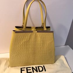 AUTHENTIC FENDI, 3 JOURS  YELLOW CALFSKIN LEATHER, TOTE (13.8W/ 11” H)