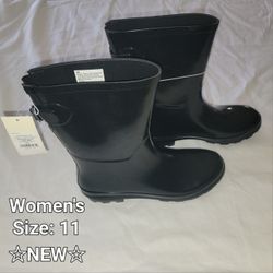 Women's Vicki Mid Calf Rubber Rain Boots Black - A New Day - SIZE 11 NWT 